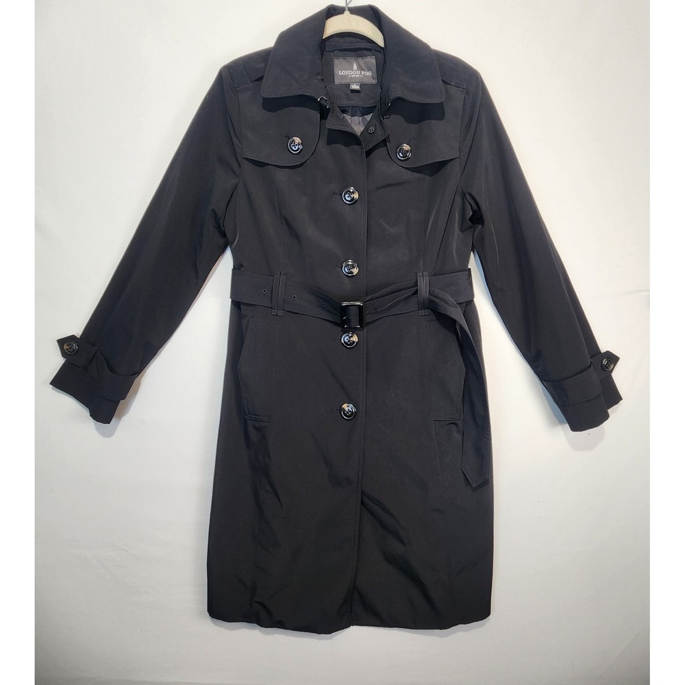 London Fog Women's Classy Elegant Black Wrap Trench Coat Size S